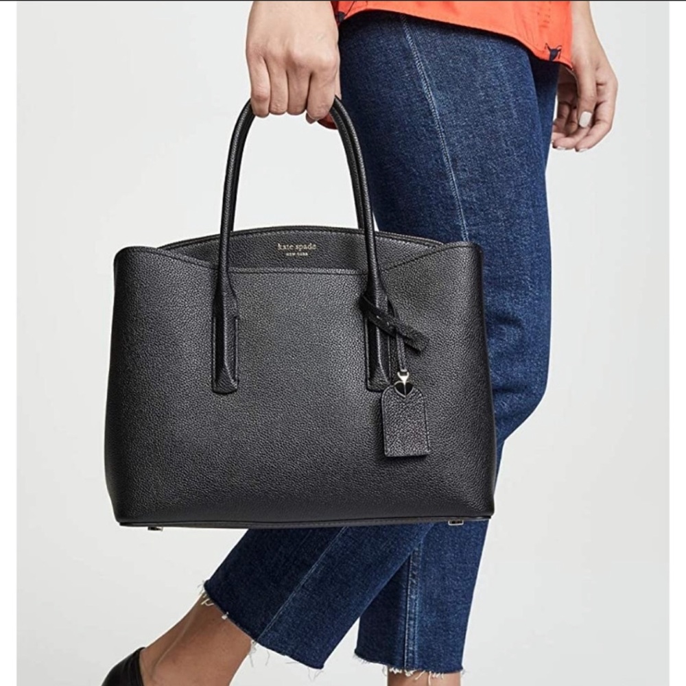 kate spade black NY Large Margaux Leather Satchel purse bag tote